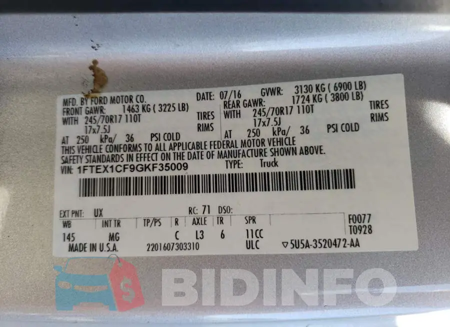 1FTEX1CF9GKF35009 Photo# 13