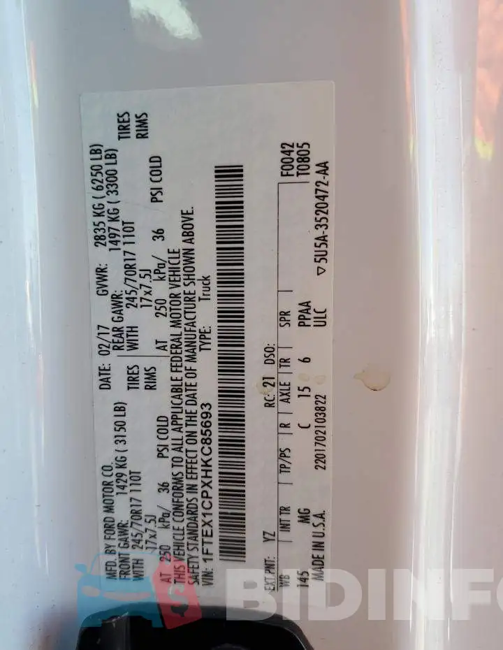 1FTEX1CPXHKC85693 Photo# 12