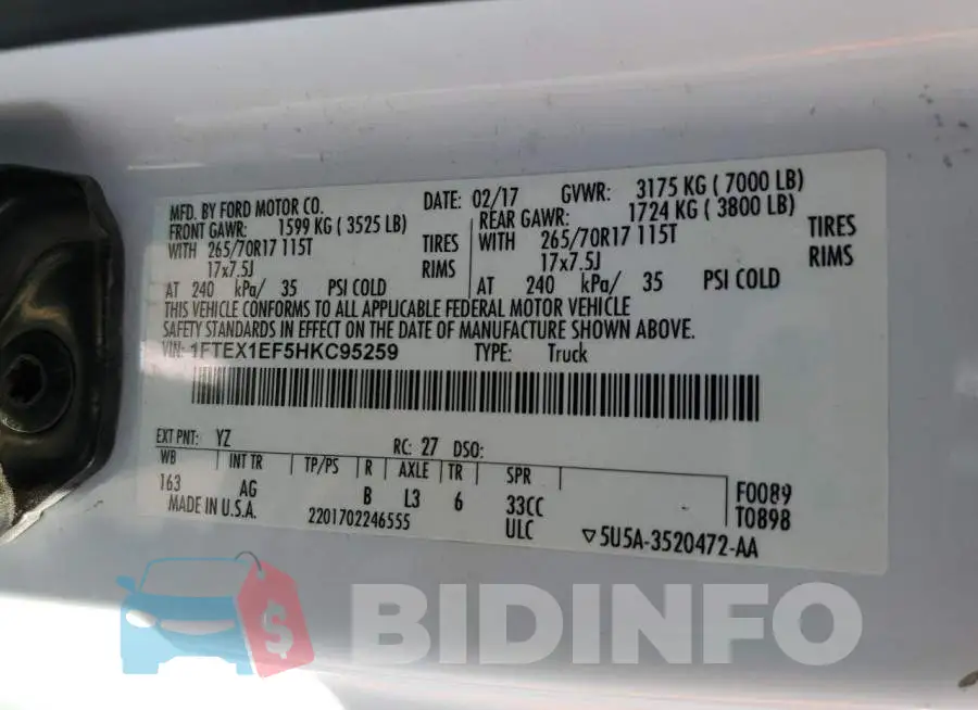 1FTEX1EF5HKC95259 Photo# 12