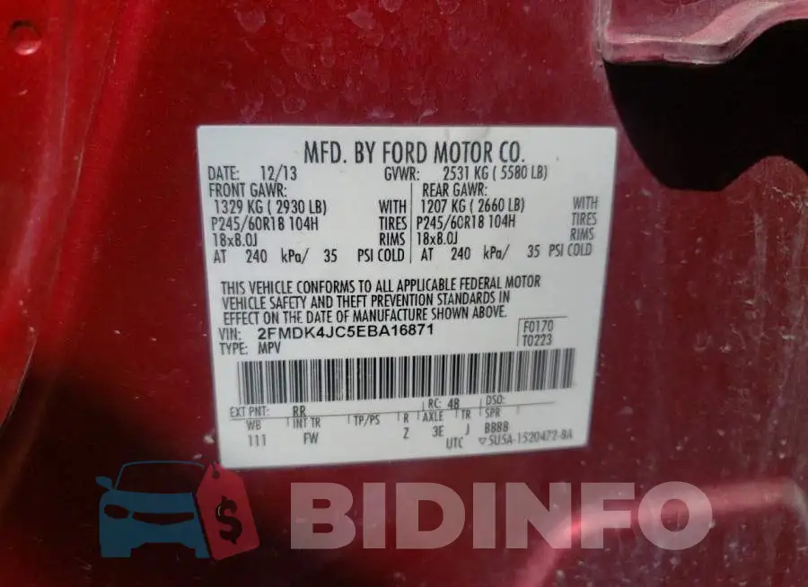 2FMDK4JC5EBA16871 Photo# 14