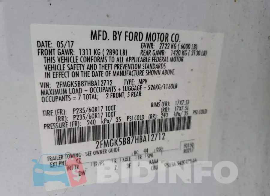 2FMGK5B87HBA12712 Photo# 13