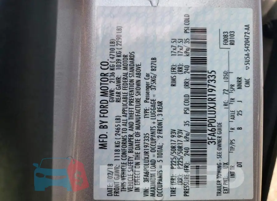 3FA6P0LUXJR197335 Photo# 12