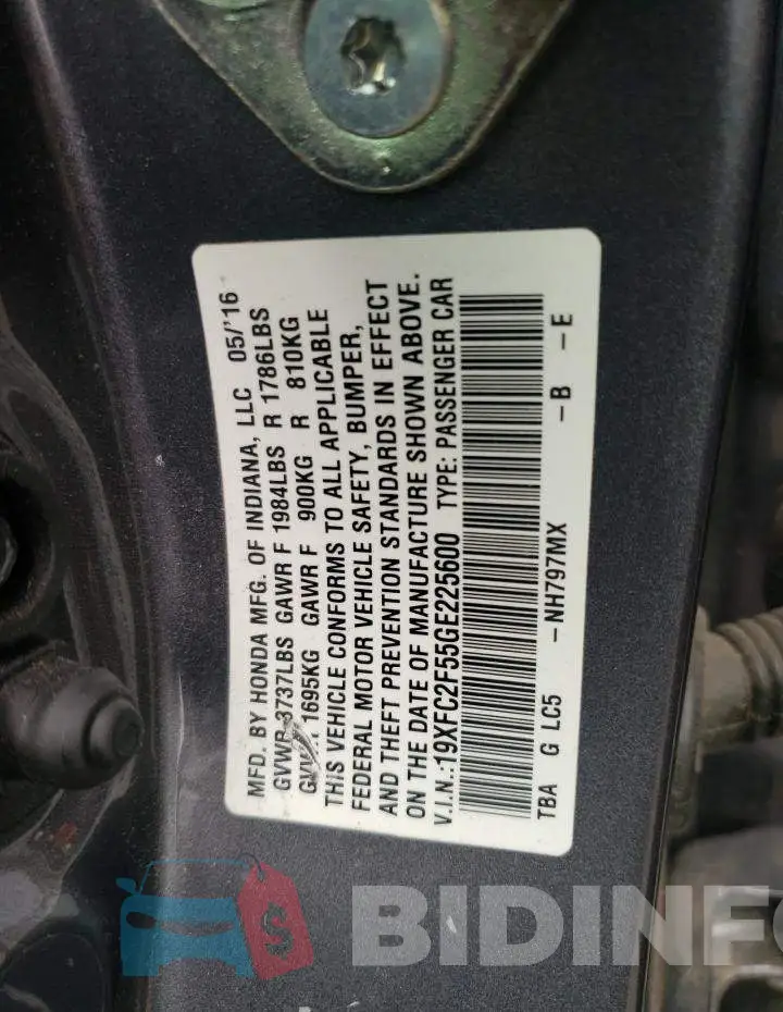 19XFC2F55GE225600 Photo# 13