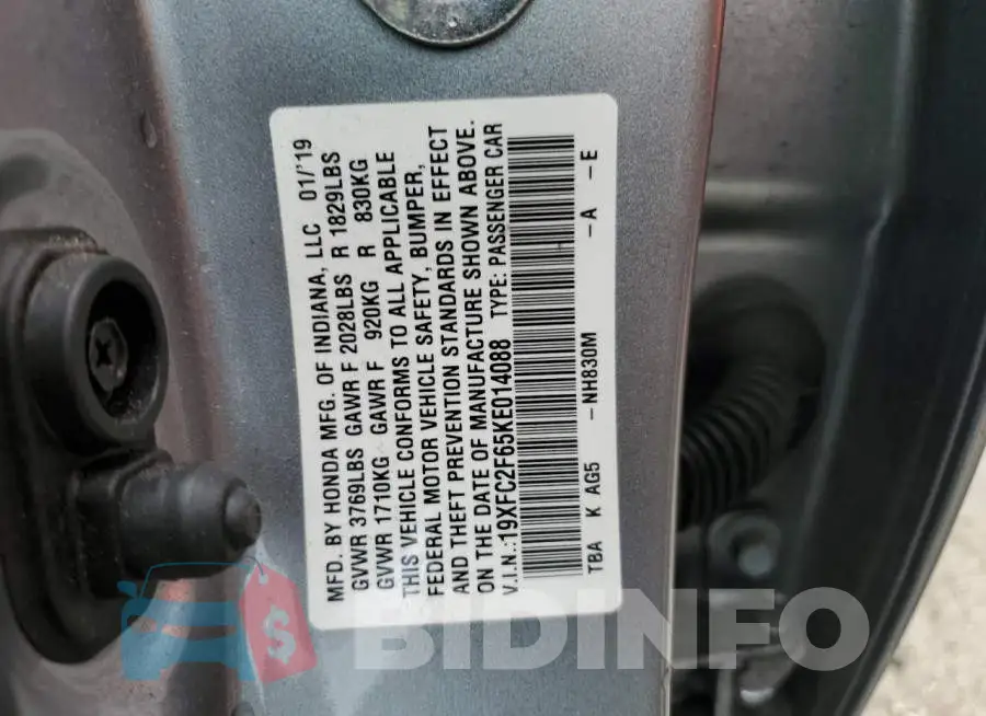 19XFC2F65KE014088 Photo# 12