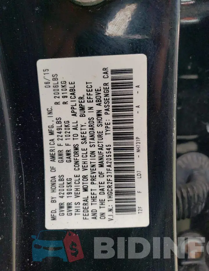1HGCR2F37FA205545 Photo# 12