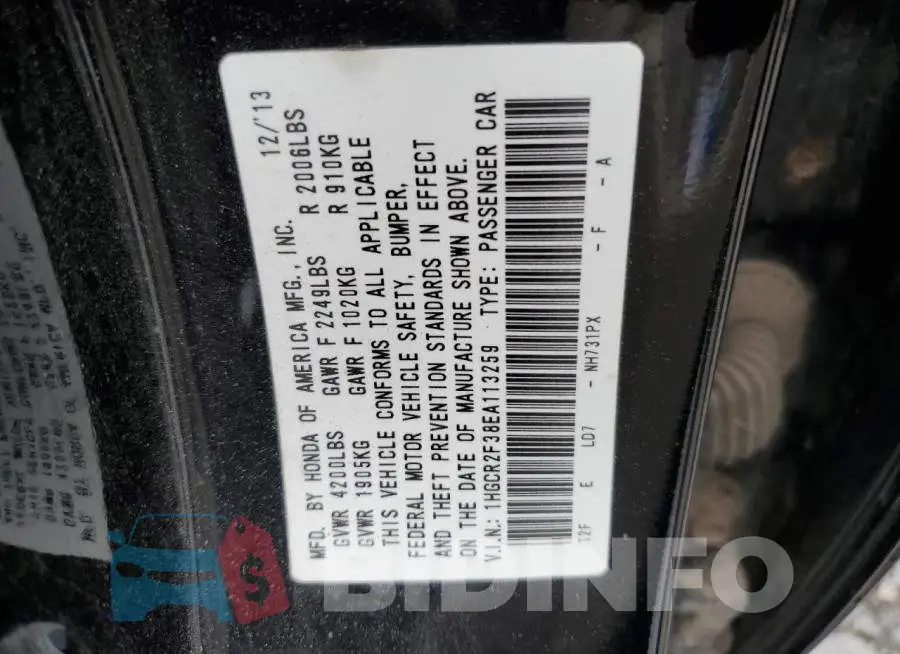 1HGCR2F38EA113259 Photo# 12