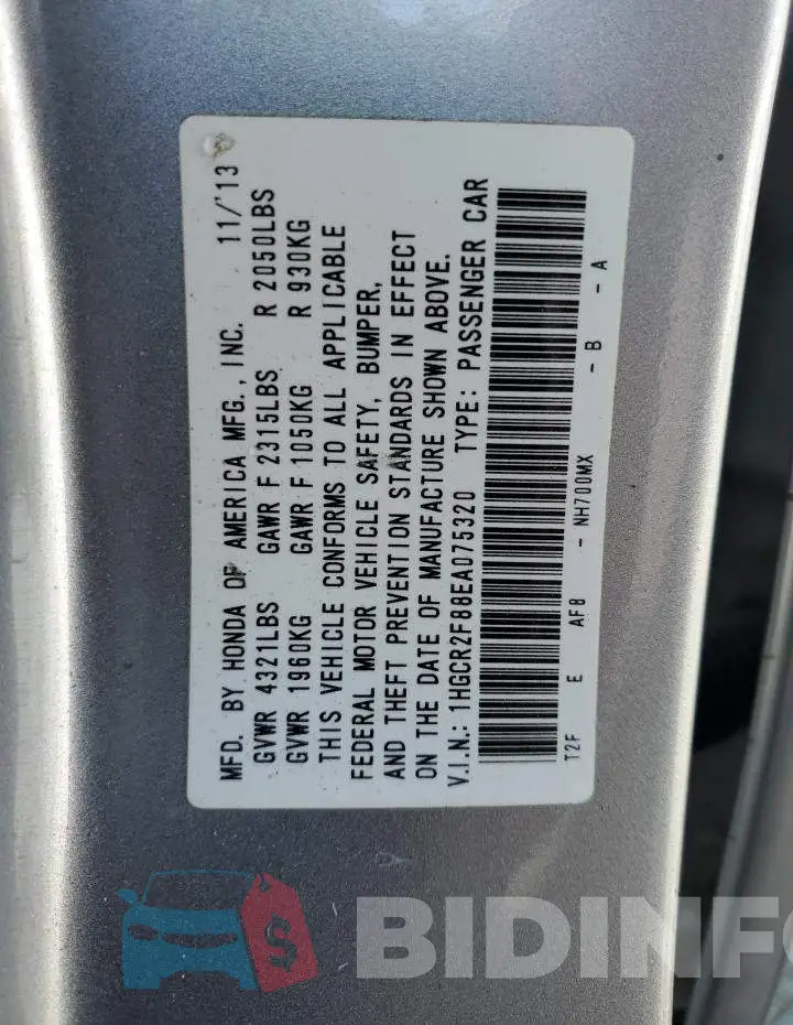 1HGCR2F88EA075320 Photo# 12