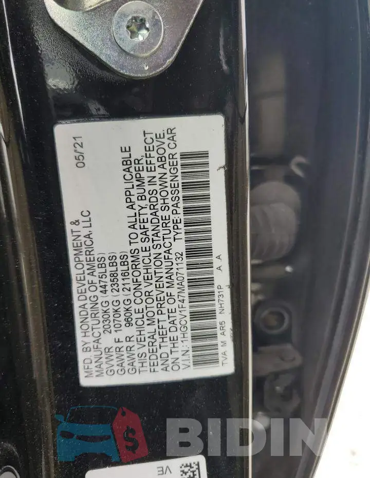 1HGCV1F47MA071132 Photo# 12