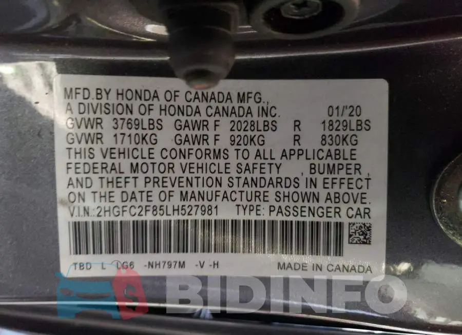 2HGFC2F85LH527981 Photo# 13