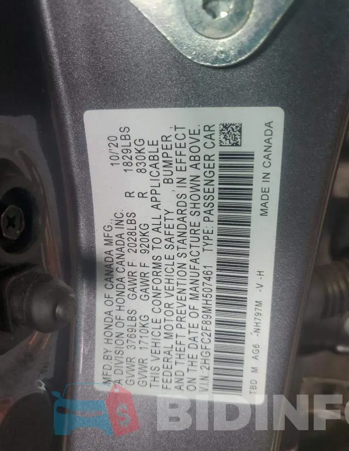 2HGFC2F89MH507461 Photo# 13