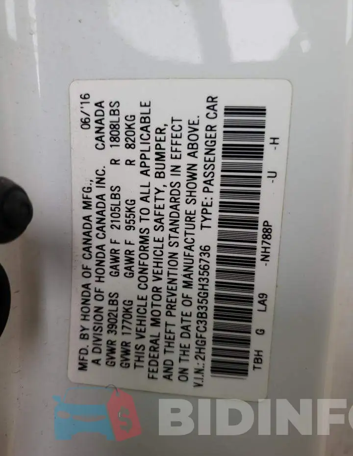 2HGFC3B35GH356736 Photo# 12