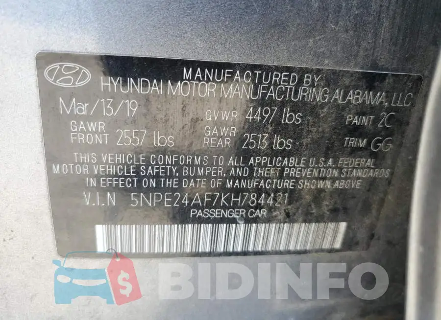 5NPE24AF7KH784421 Photo# 12