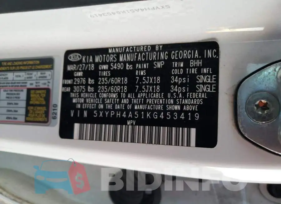 5XYPH4A51KG453419 Photo# 14