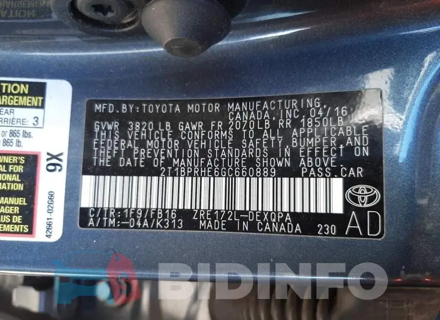 2T1BPRHE6GC660889 Photo# 12
