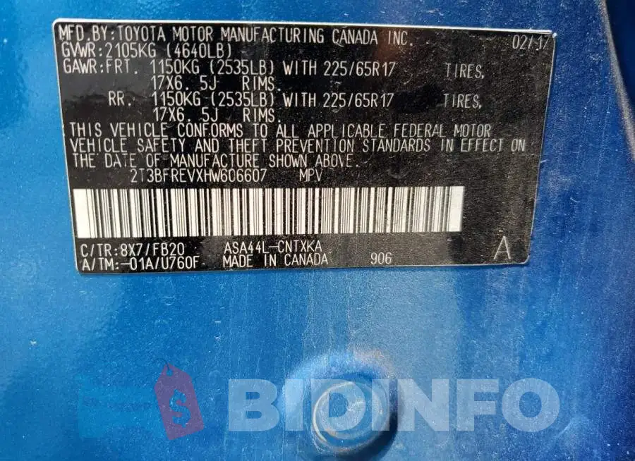 2T3BFREVXHW606607 Photo# 14