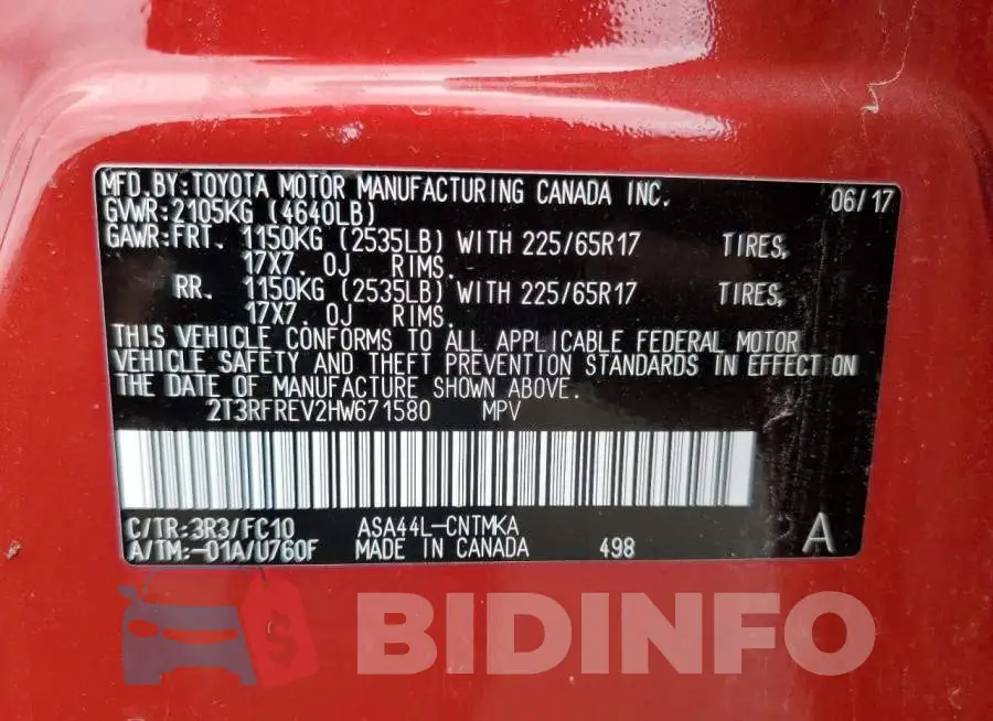 2T3RFREV2HW671580 Photo# 13