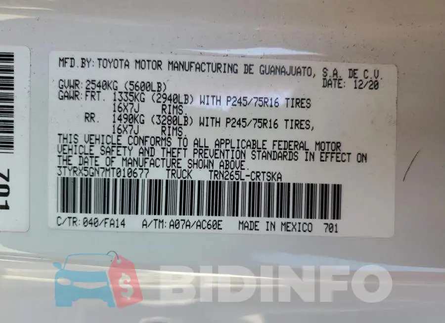 3TYRX5GN7MT010677 Photo# 12