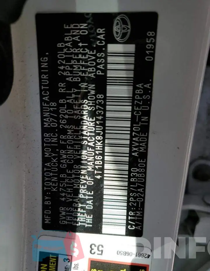 4T1B61HK8JU143738 Photo# 12
