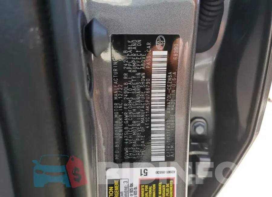 4T1C11AK5PU766790 Photo# 12