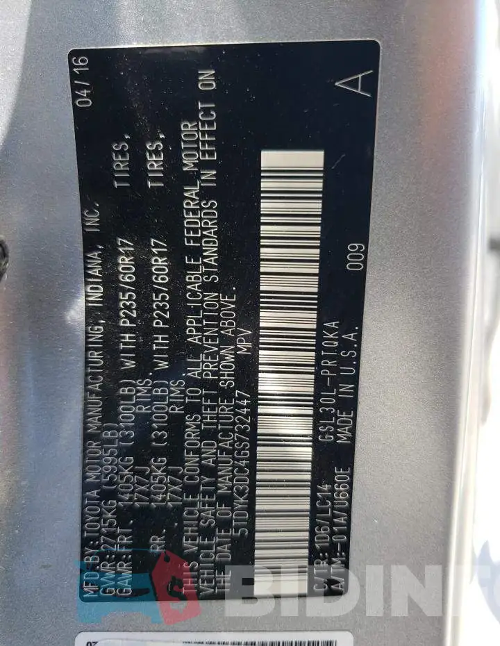 5TDYK3DC4GS732447 Photo# 14