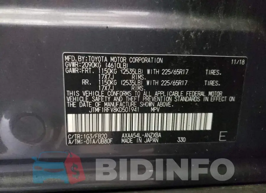 JTMF1RFV8KD501941 Photo# 13