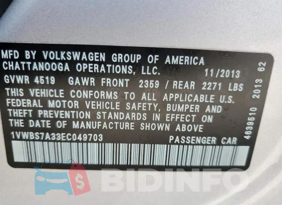 1VWBS7A33EC049703 Photo# 12