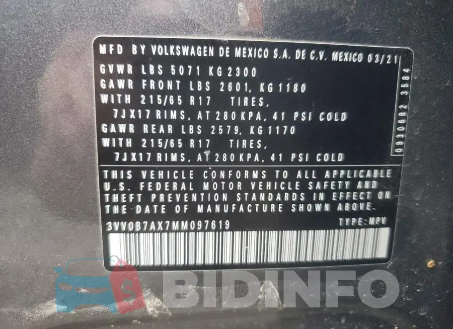 3VV0B7AX7MM097619 Photo# 13