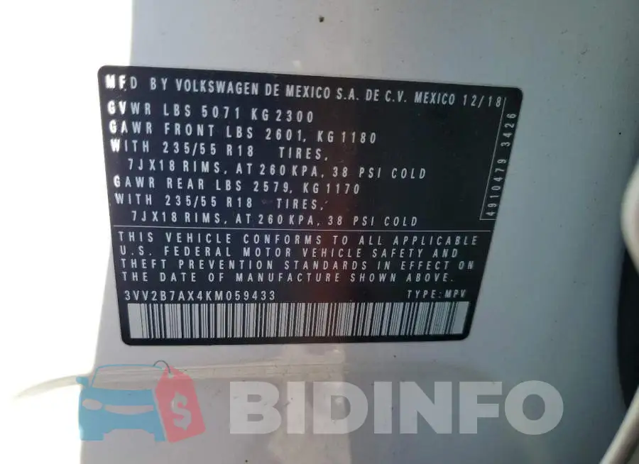 3VV2B7AX4KM059433 Photo# 12