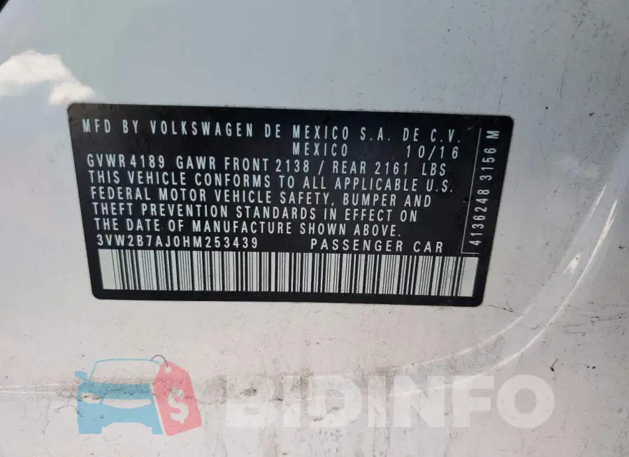 3VW2B7AJ0HM253439 Photo# 12