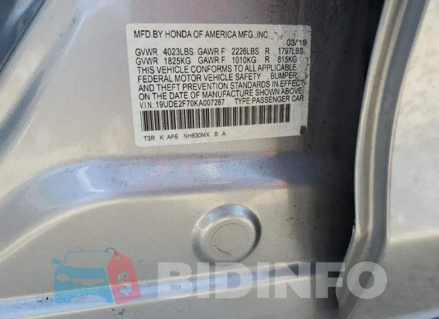 19UDE2F70KA007287 Photo# 12