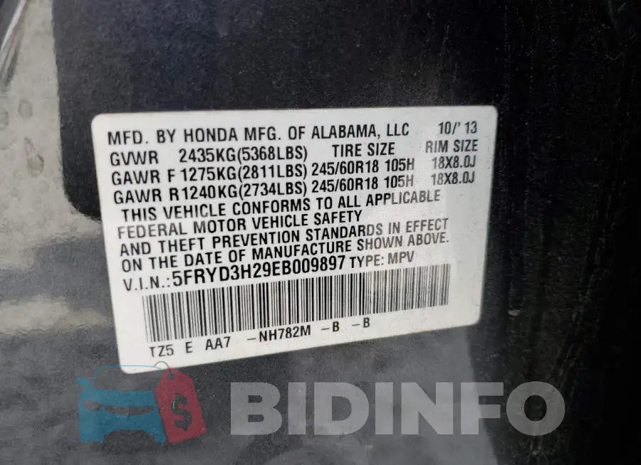 5FRYD3H29EB009897 Photo# 13