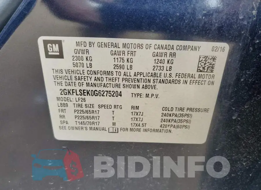 2GKFLSEK0G6275204 Photo# 13