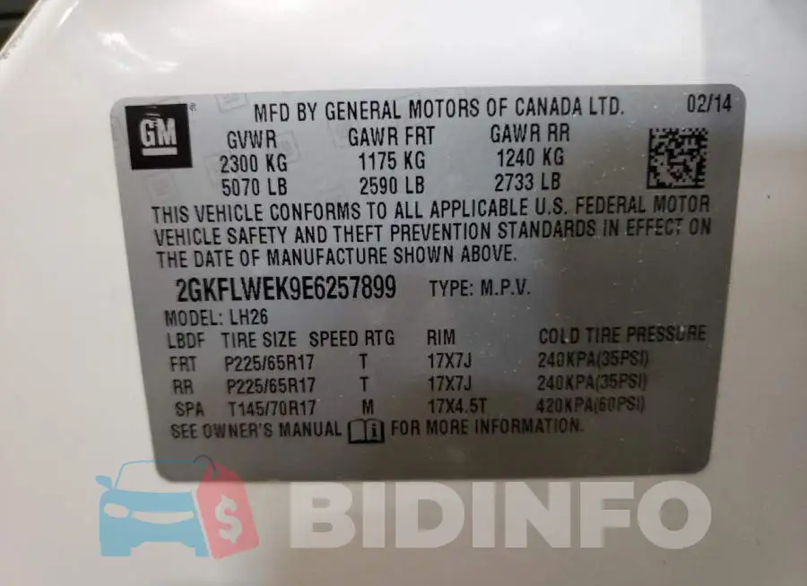 2GKFLWEK9E6257899 Photo# 12