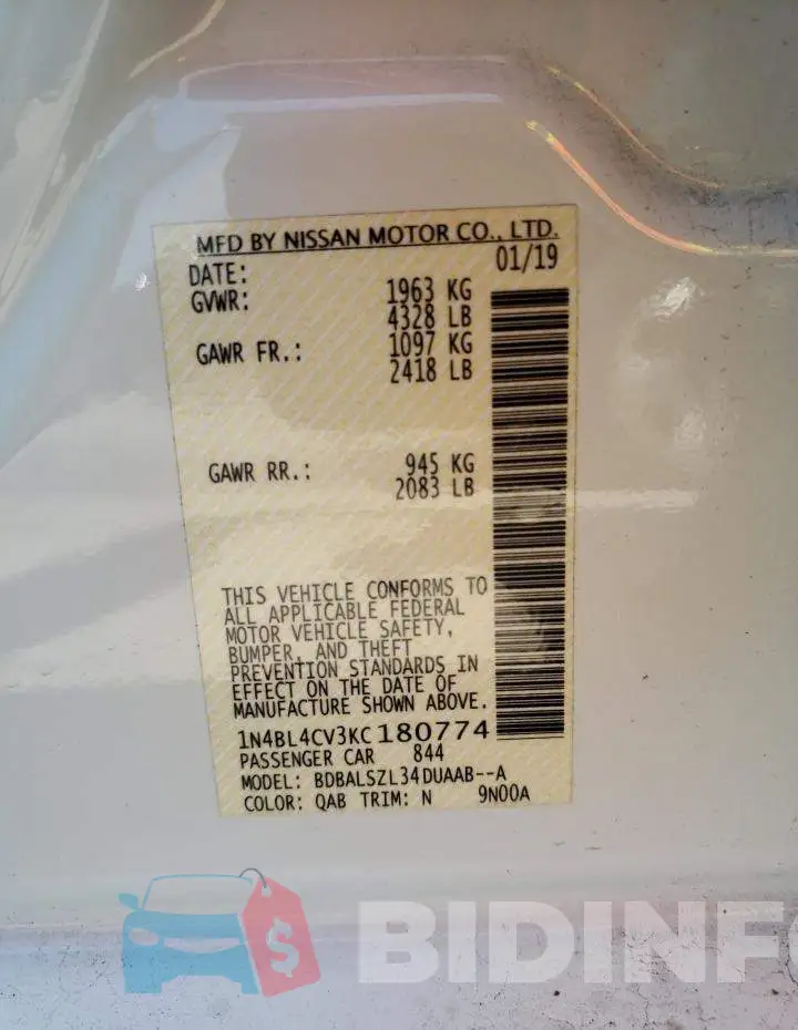 1N4BL4CV3KC180774 Photo# 12