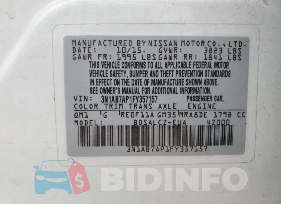 3N1AB7AP1FY357157 Photo# 12
