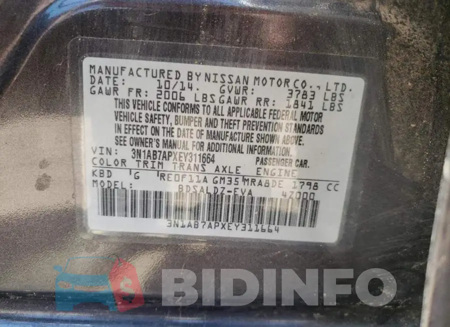 3N1AB7APXEY311664 Photo# 12