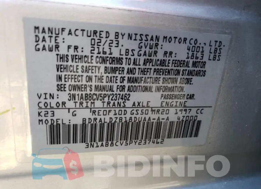 3N1AB8CV5PY237462 Photo# 13