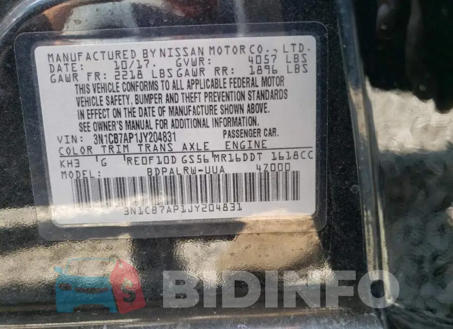 3N1CB7AP1JY204831 Photo# 13