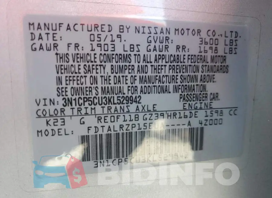 3N1CP5CU3KL529942 Photo# 13