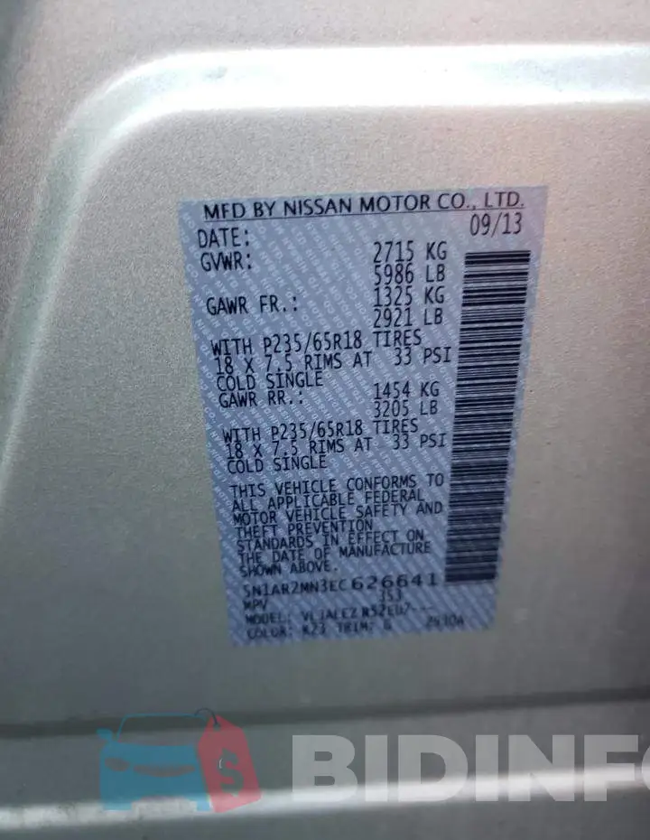 5N1AR2MN3EC626641 Photo# 13