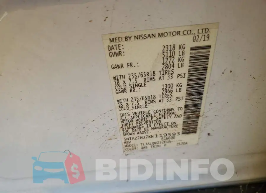 5N1AZ2MJ7KN119593 Photo# 12