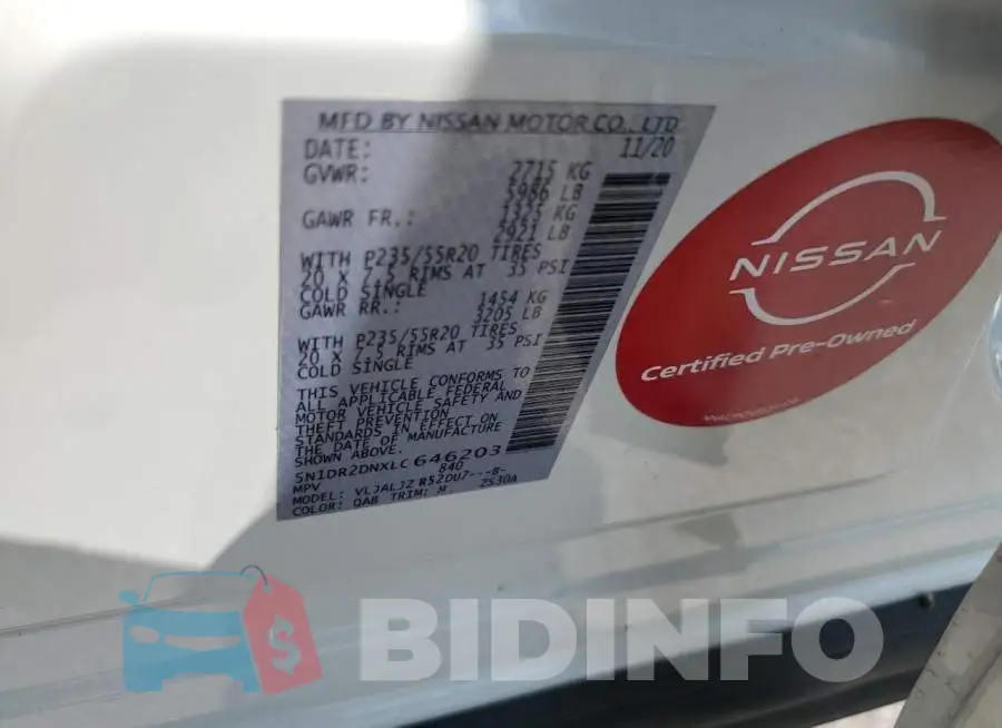 5N1DR2DNXLC646203 Photo# 13