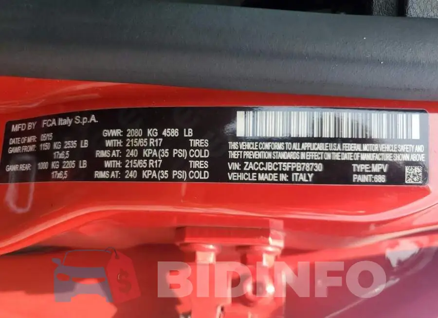 ZACCJBCT5FPB78730 Photo# 14