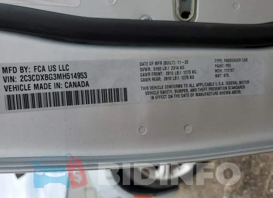 2C3CDXBG3MH514953 Photo# 12
