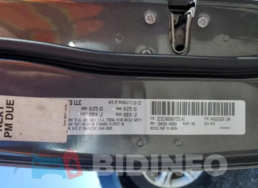 2C3CDXBG6KH725142 Photo# 12