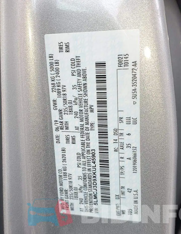 5LMCJ3D9XKUL45903 Photo# 13