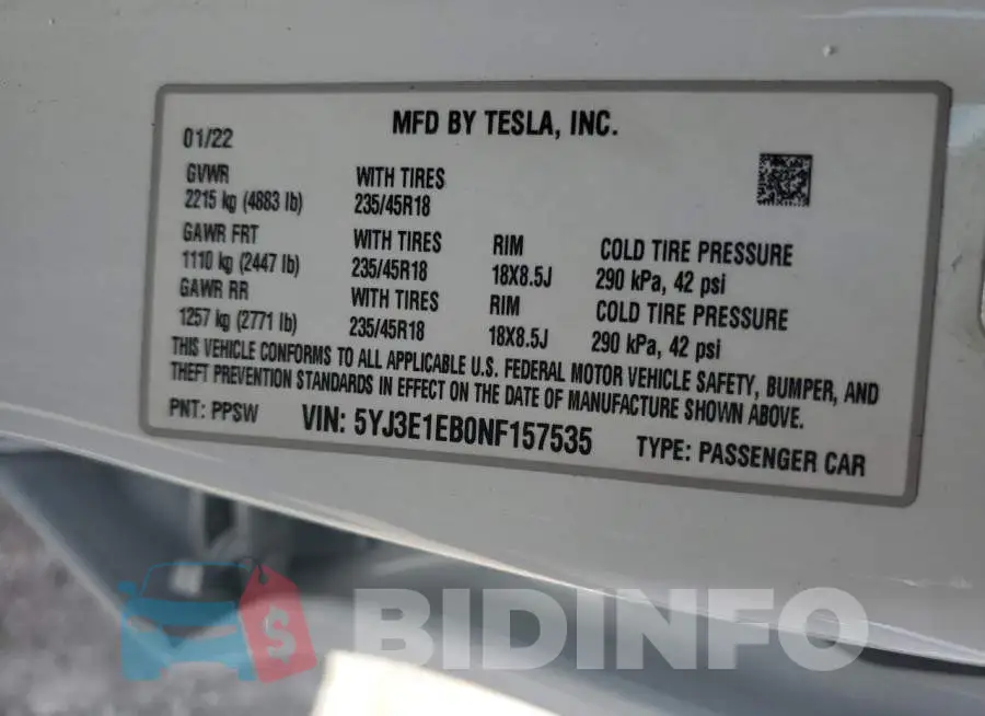 5YJ3E1EB0NF157535 Photo# 12
