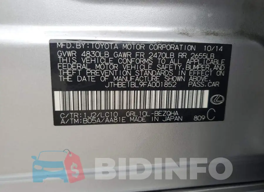 JTHBE1BL9FA001852 Photo# 12
