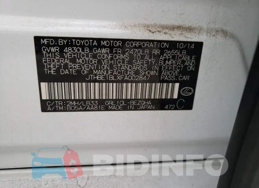 JTHBE1BLXFA002847 Photo# 12
