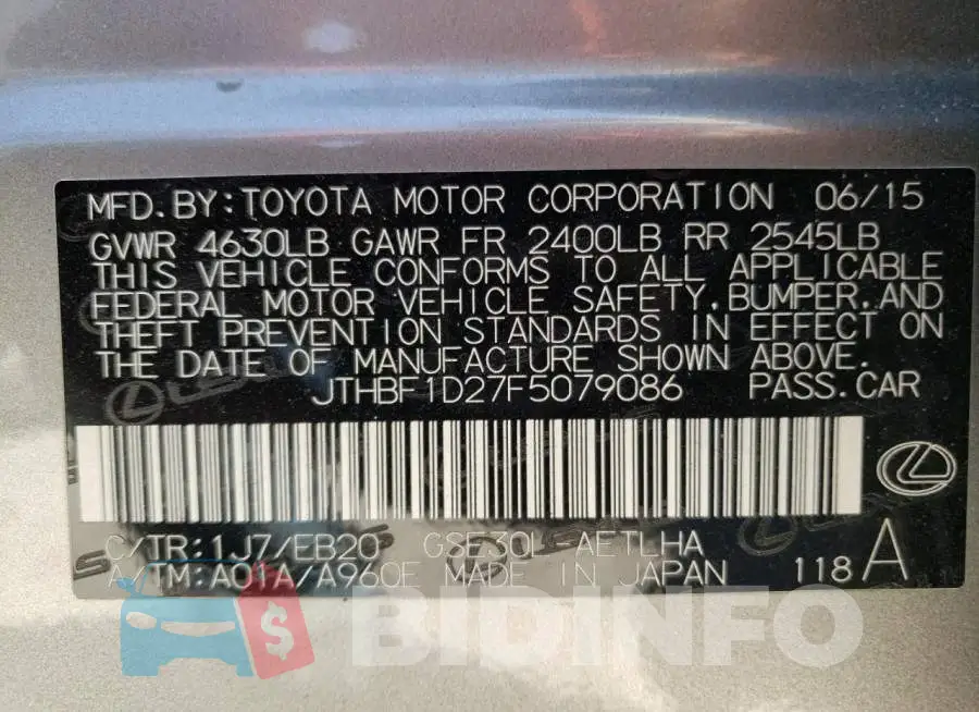 JTHBF1D27F5079086 Photo# 12